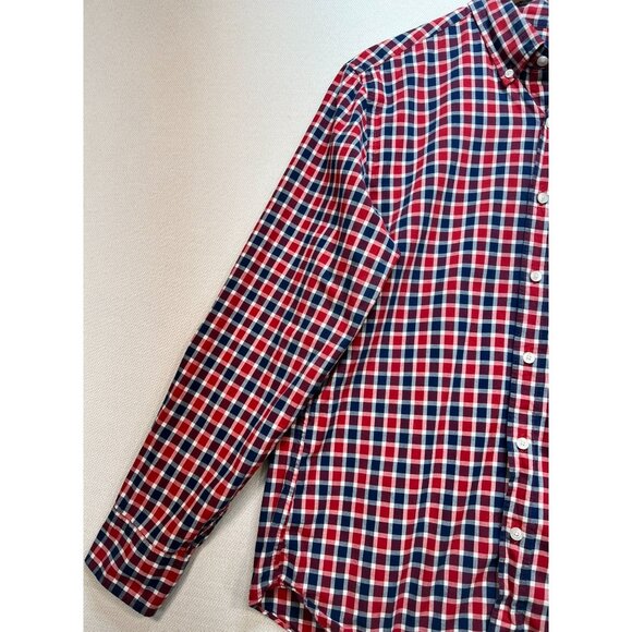 J. Crew Button Down Shirt Mens M Red Navy Plaid Long-Sleeve Classic Casual - Picture 6 of 13